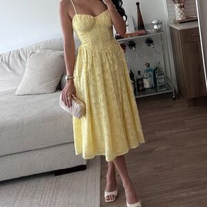 Yellow Lace Midi Dress